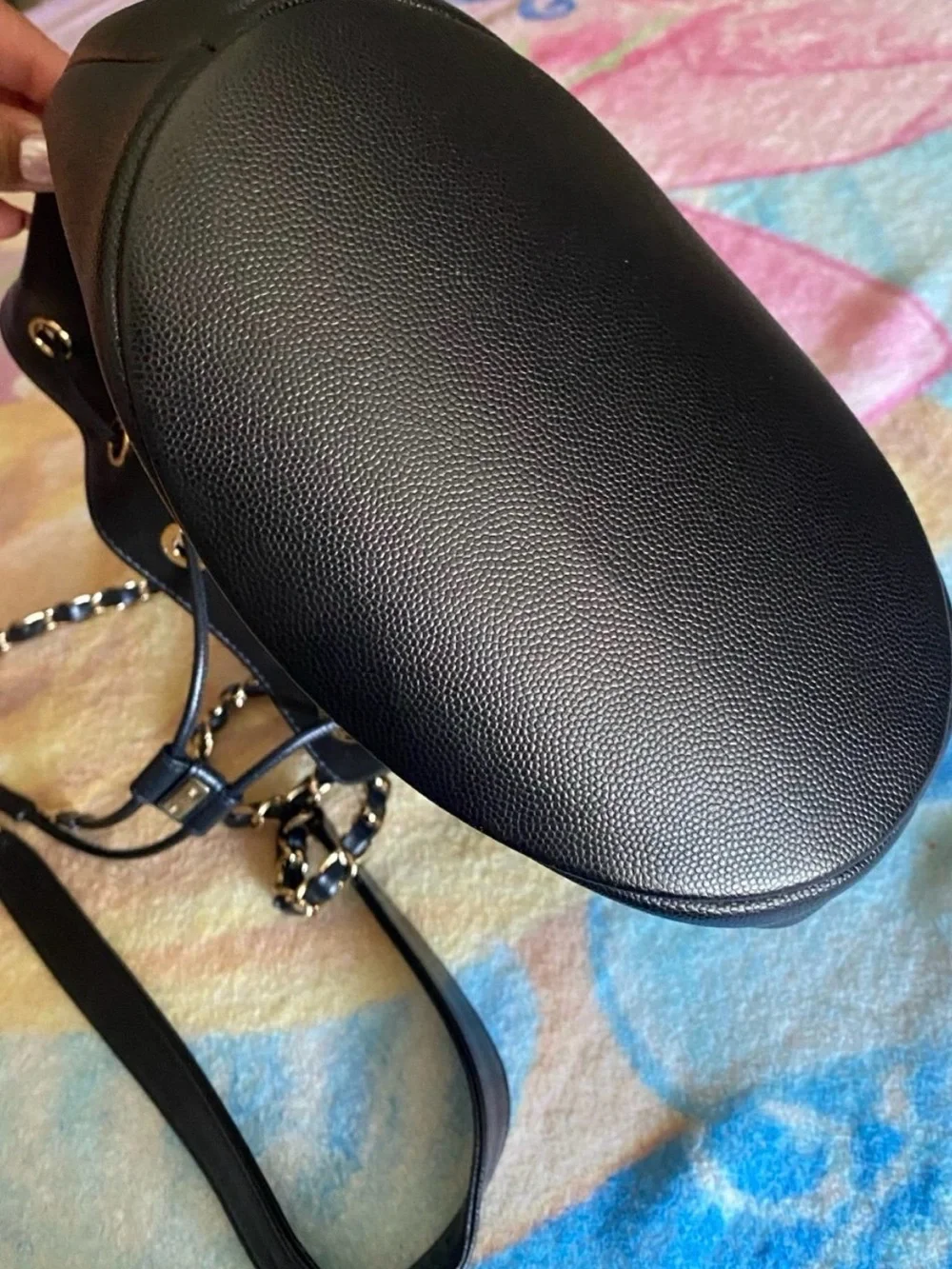 Chanel Bucket Black/gold Caviar Crossbody Studded small Mini CC Flap WOC Worn 1x